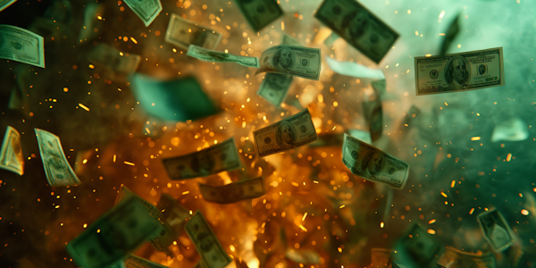 Chaotic U.S. Dollar Bills Amidst Sparks