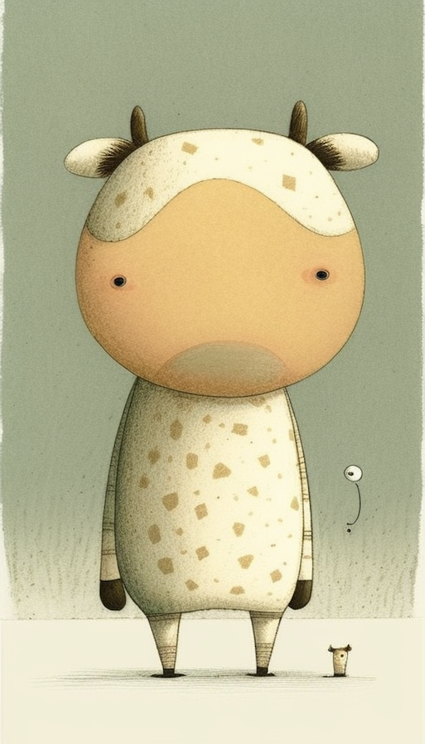 Whimsical Cow and Mouse Illustration