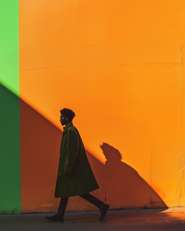 Person Walking Against Two-Toned Wall