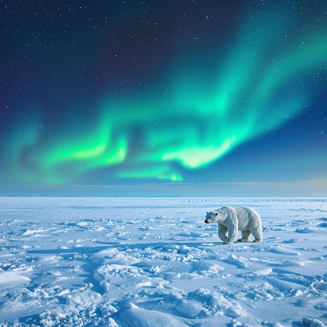 Polar Bear Under Aurora