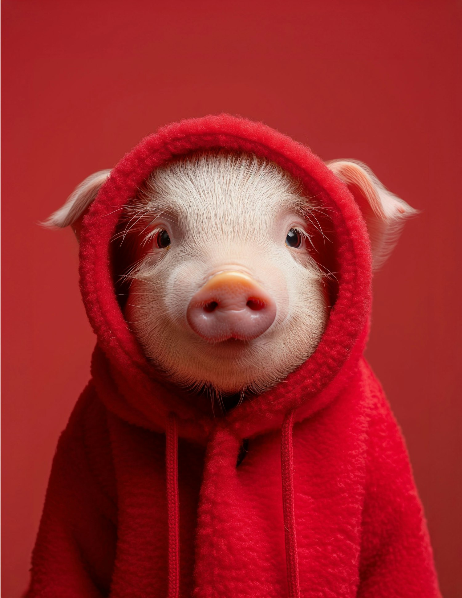 Adorable Piglet in Red Hoodie