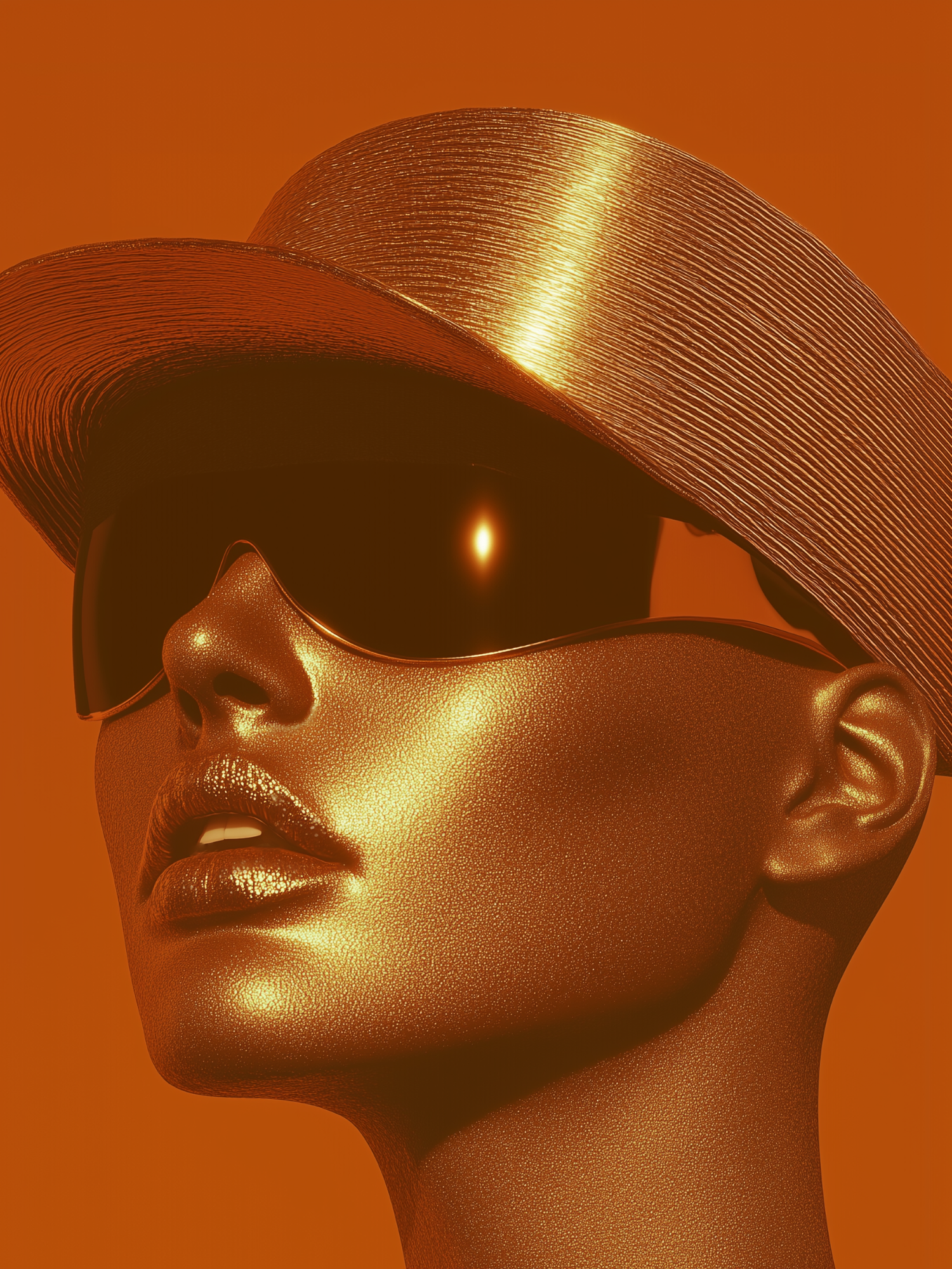 Stylized Metallic Figure with Hat and Sunglasses