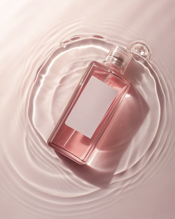 Pink Liquid Cosmetic Bottle on Water