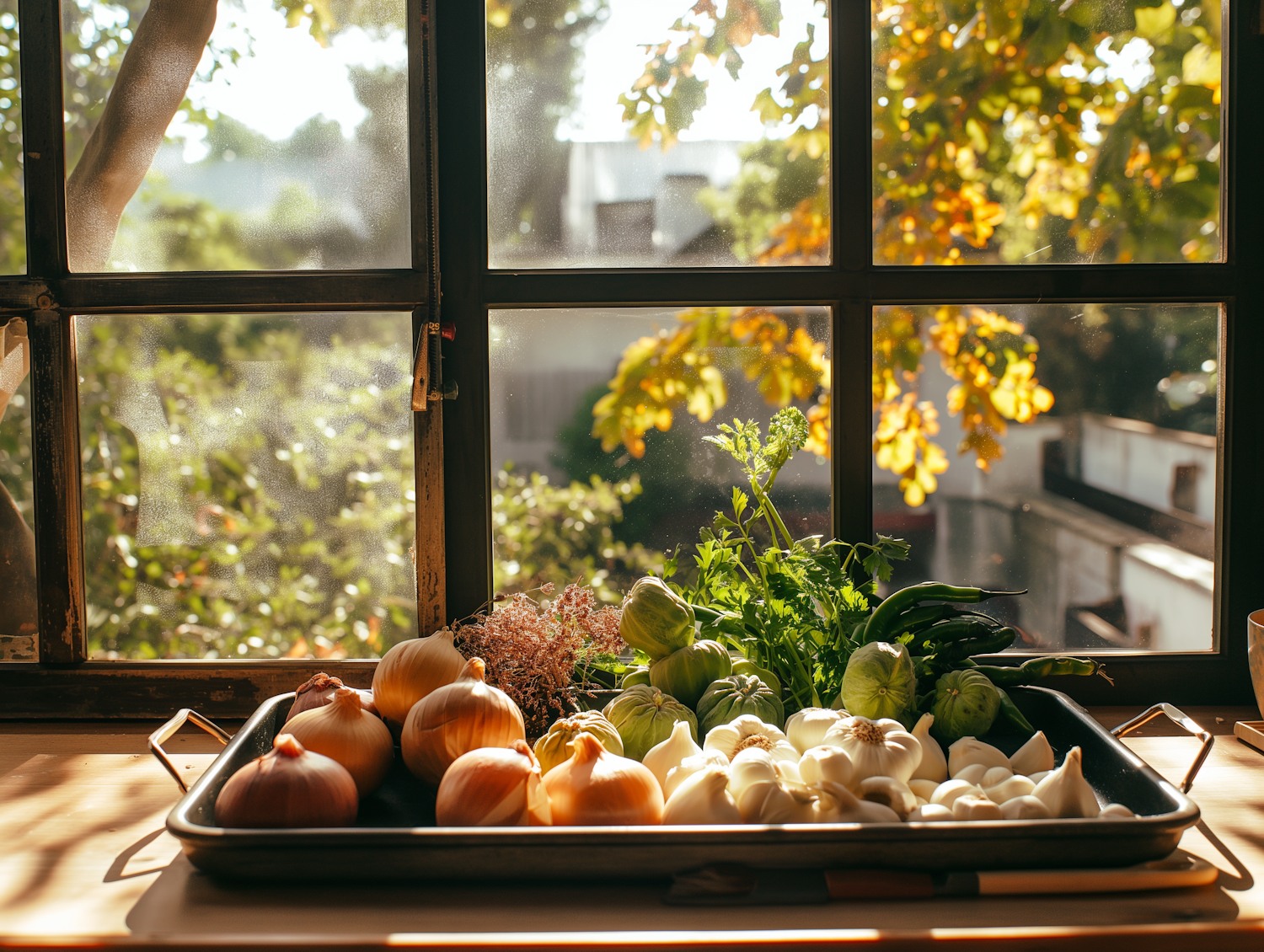 Serene Kitchen Scene with Fresh Vegetables