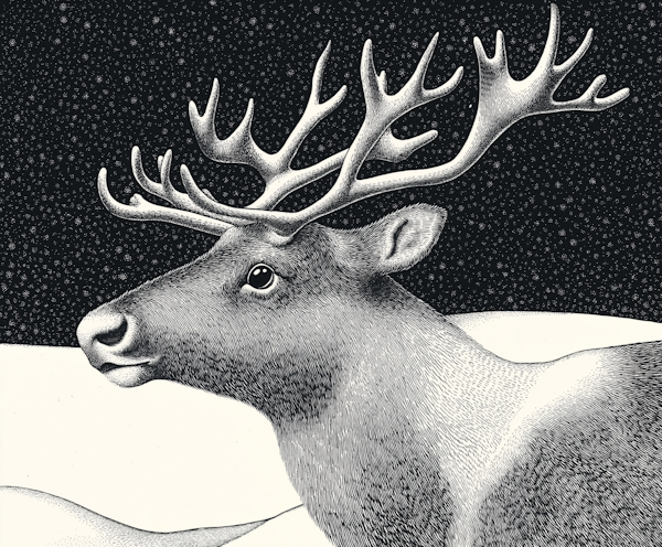 Majestic Reindeer in Snowy Night