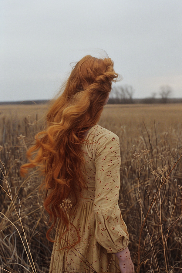 Solitary Woman in Windswept Field