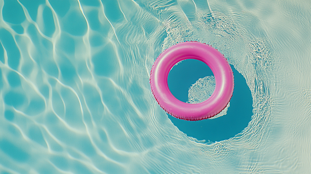 Pink Inflatable Ring in Pool