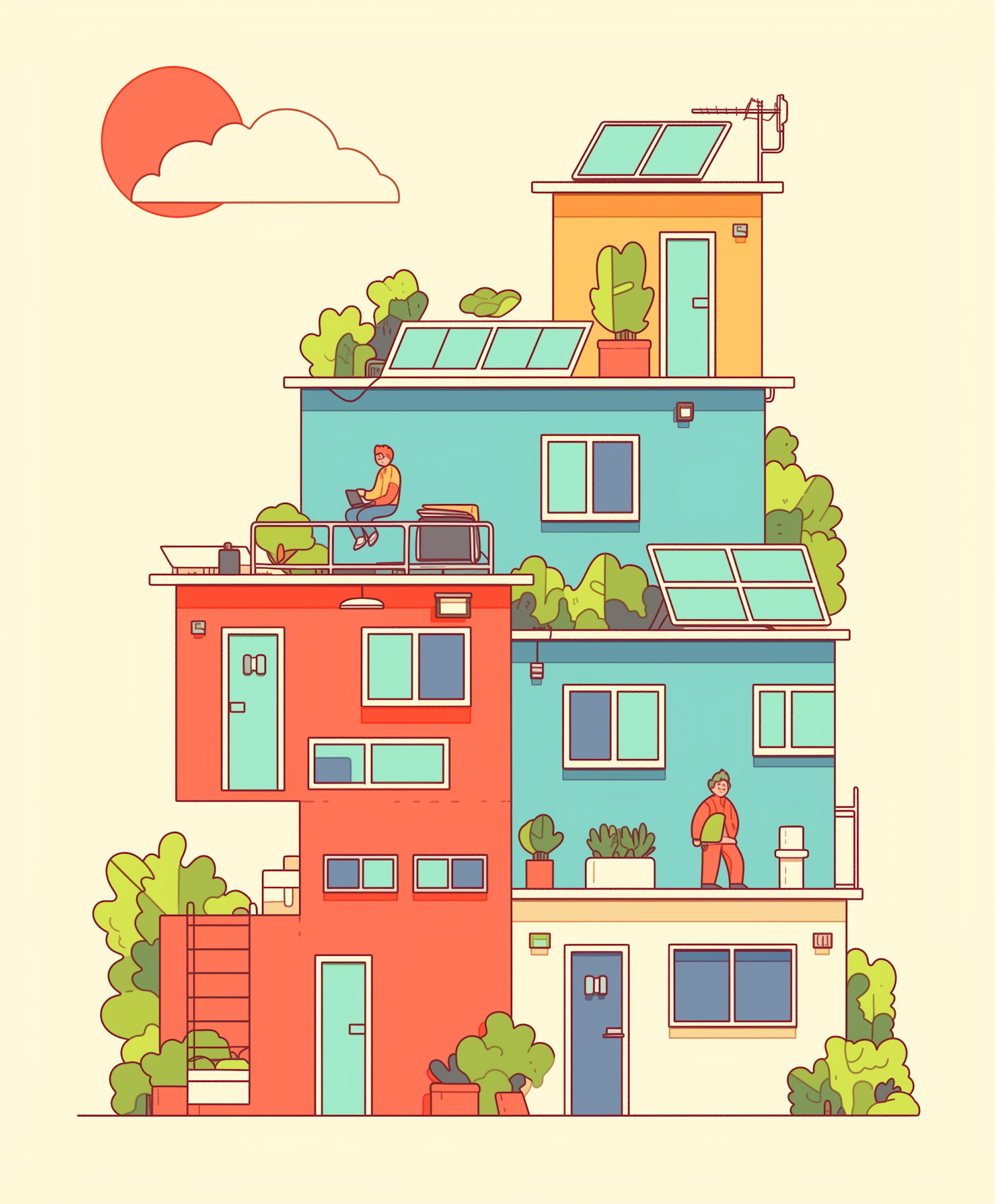 Modern Colorful Building with Eco-Friendly Features