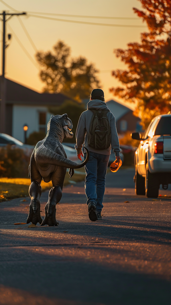 Dinosaur and Human Strolling