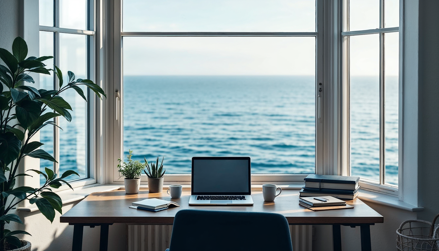 Serene Workspace with Ocean View