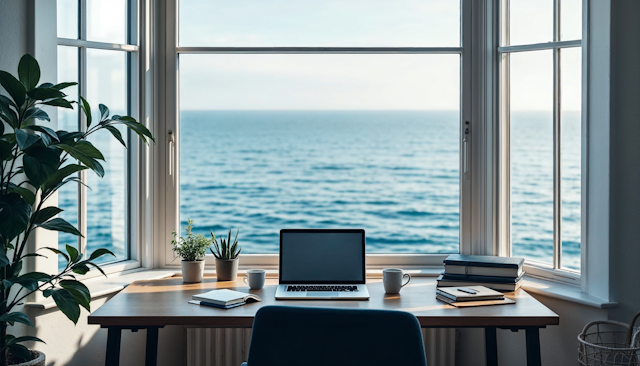 Serene Workspace with Ocean View