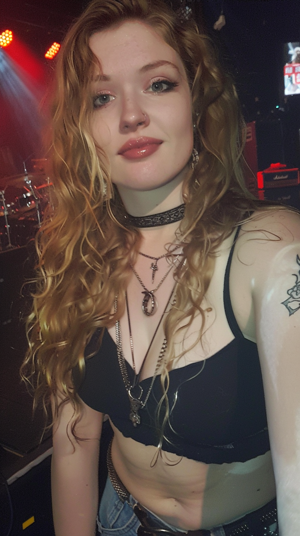 Young Woman in Club with Red Lighting