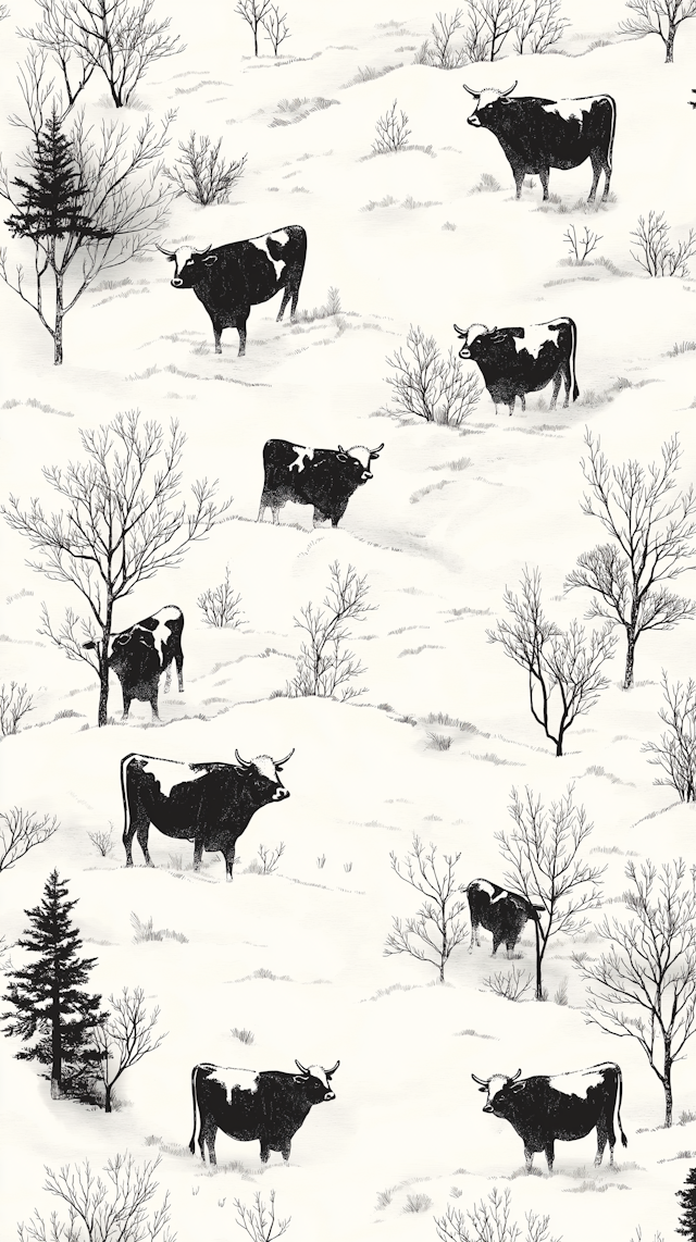 Cows in Snowy Landscape