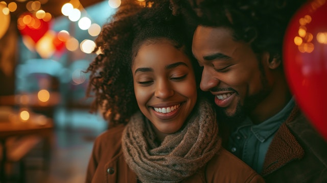 Intimate Moment of Black Couple in Warmly Lit Setting