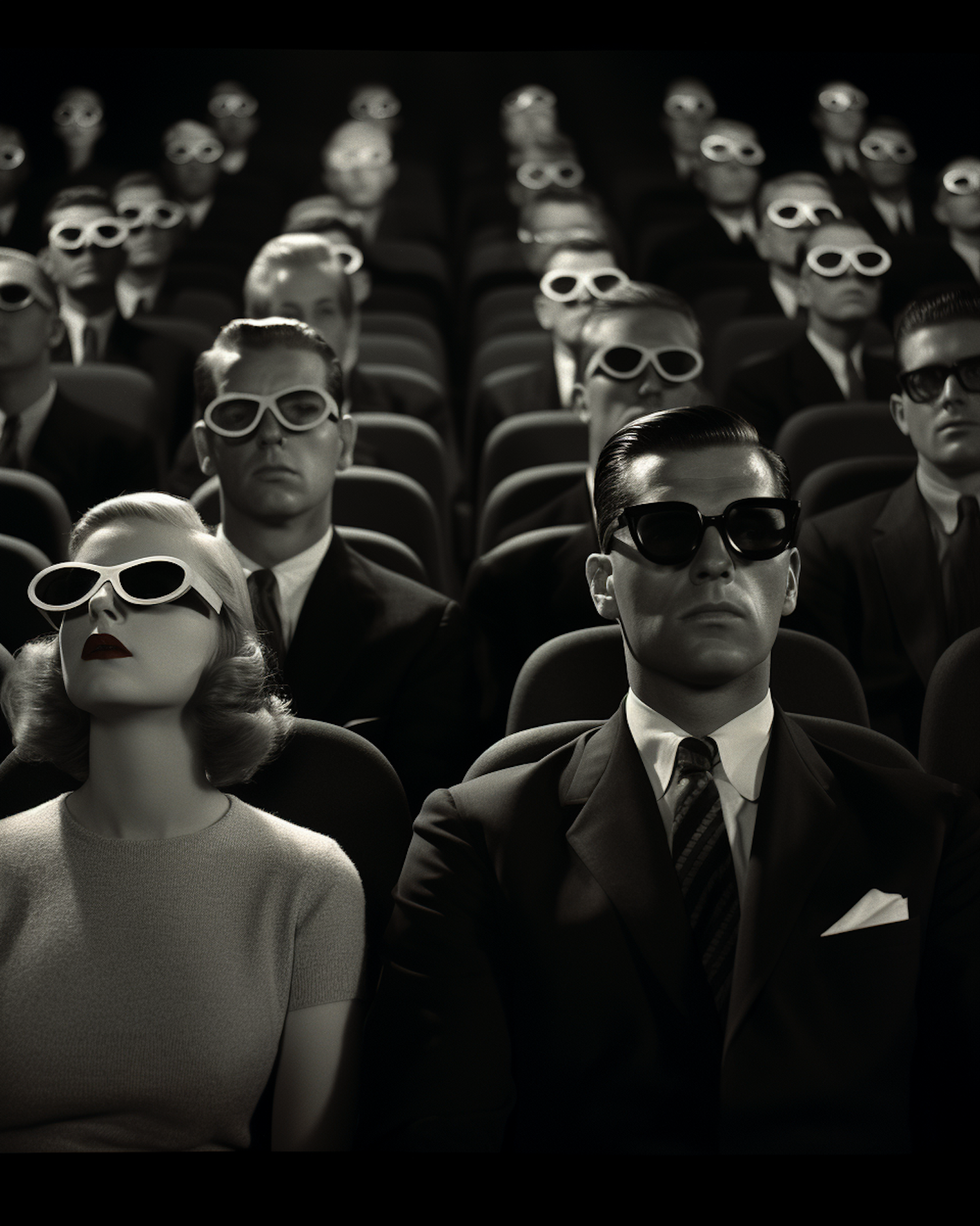 Retro Cinema 3D Audience in Monochrome