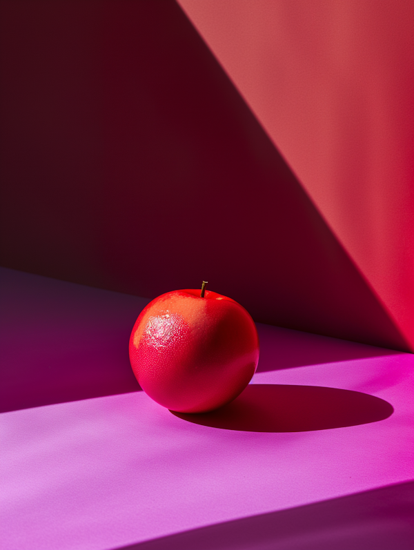 Vibrant Red Apple on Split-Color Background