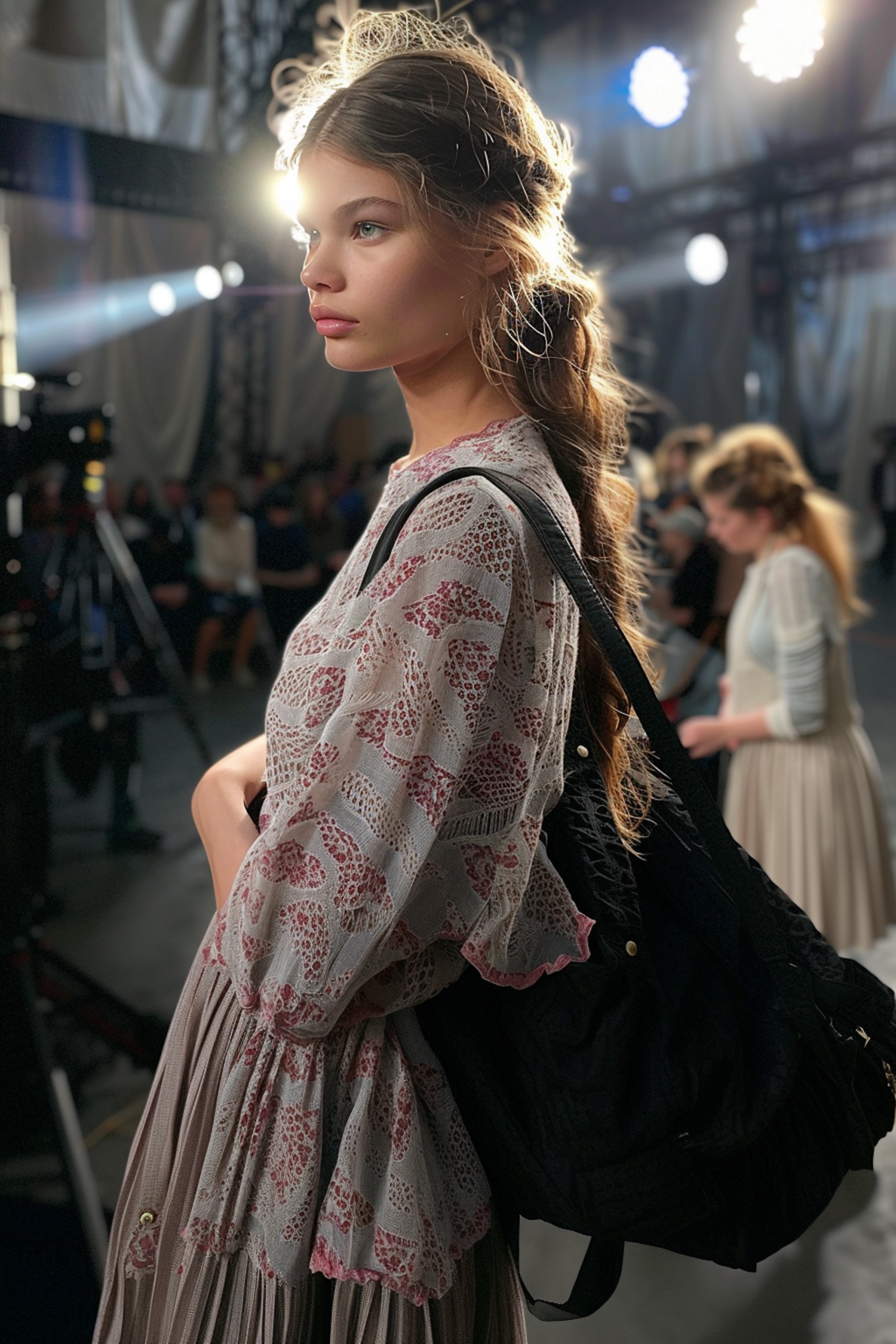 Serene Profile of Young Woman Backstage