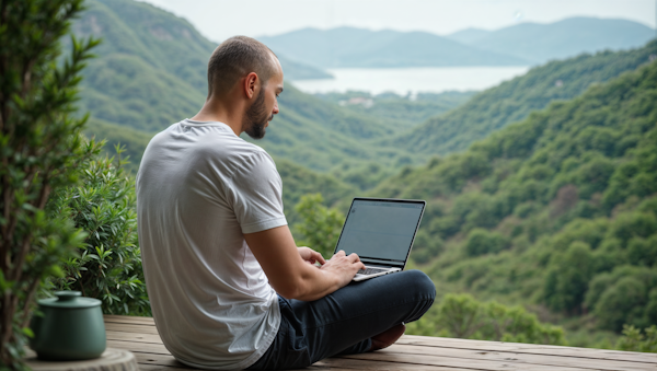 Man Working on Laptop in Nature