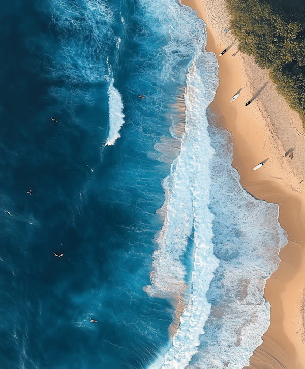 Aerial Beach Surf Scene