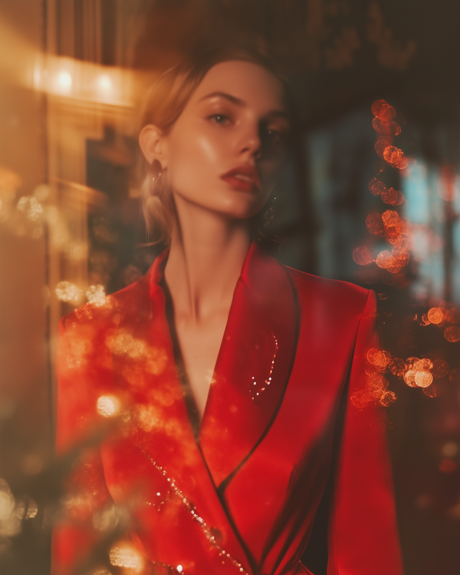 Woman in Red with Bokeh