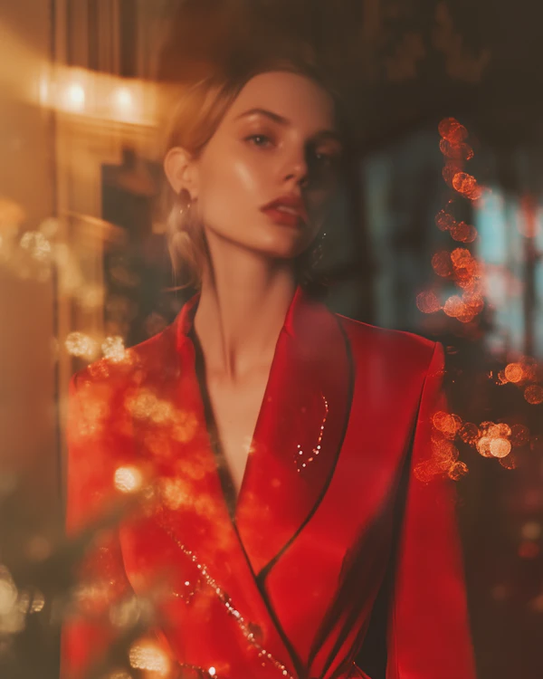 Woman in Red with Bokeh