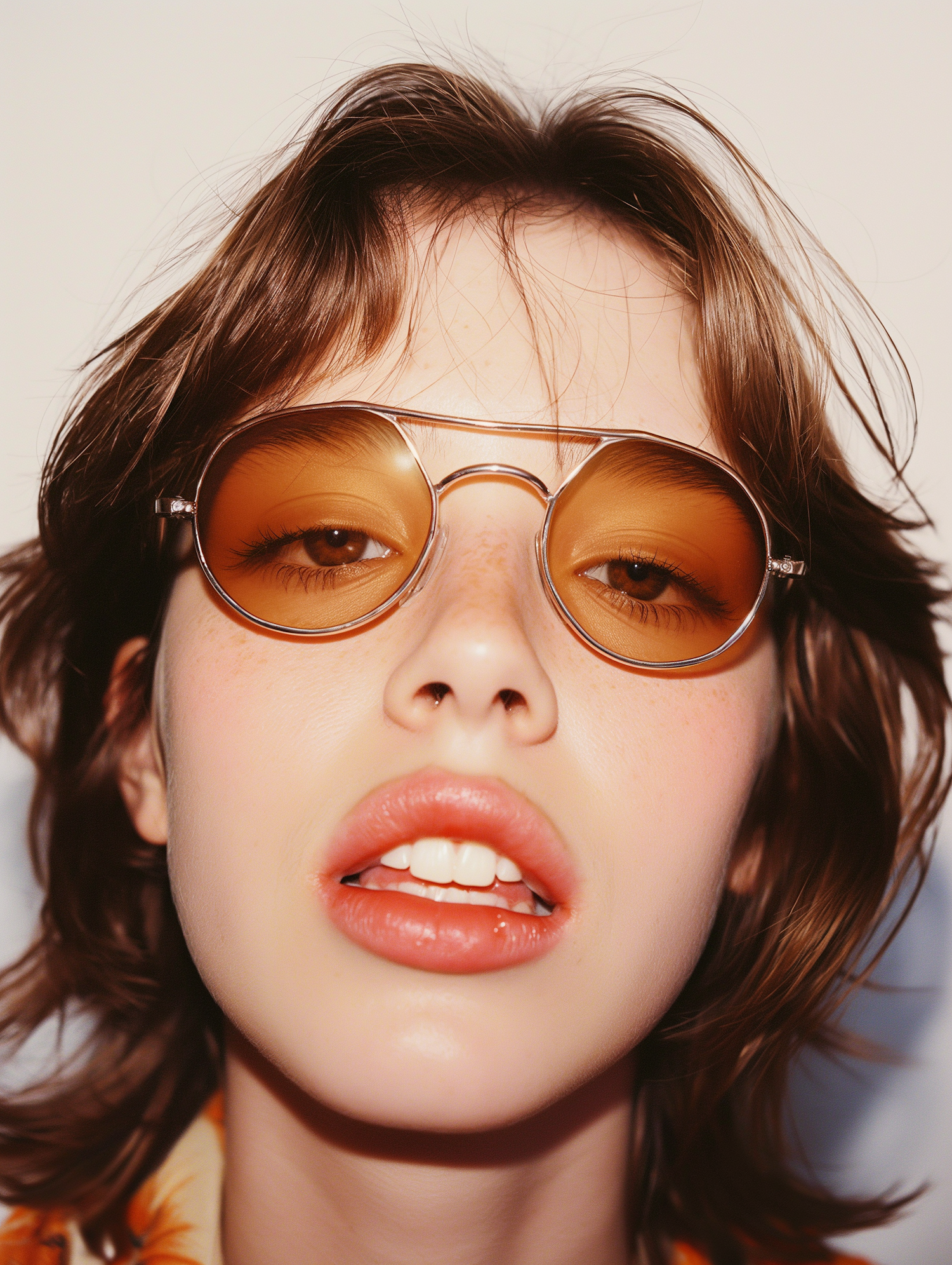 Close-Up Portrait of a Young Woman With Retro Glasses