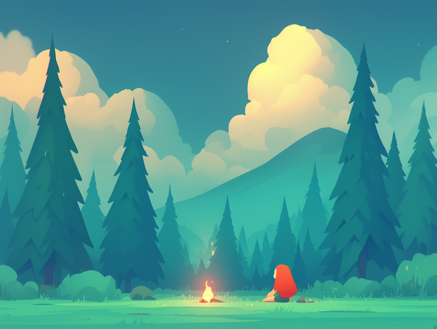 Serene Forest Campfire