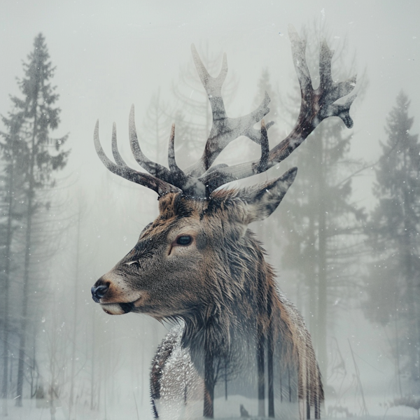 Majestic Snowy Deer