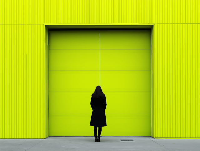 Lone Figure Against Lime Green Wall