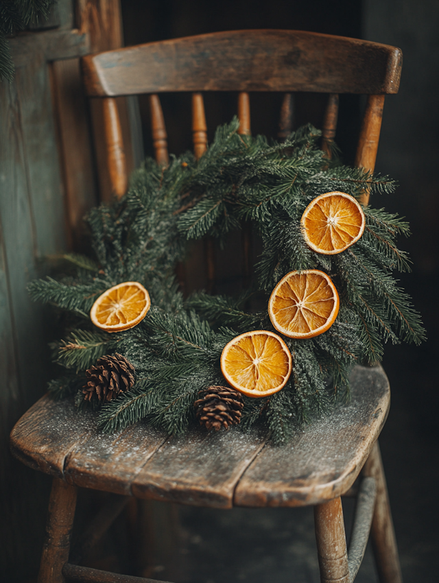 Rustic Chair with Festive Wreath