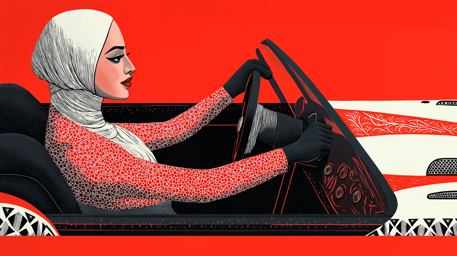 Elegant Woman Driving Illustration