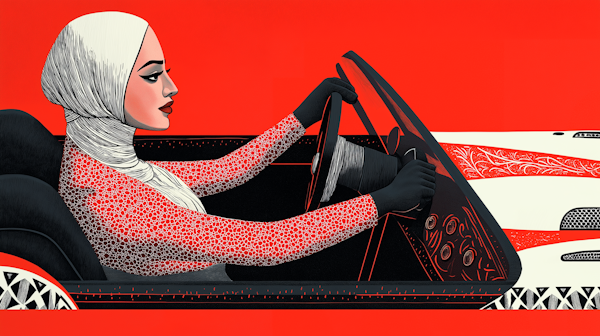 Elegant Woman Driving Illustration