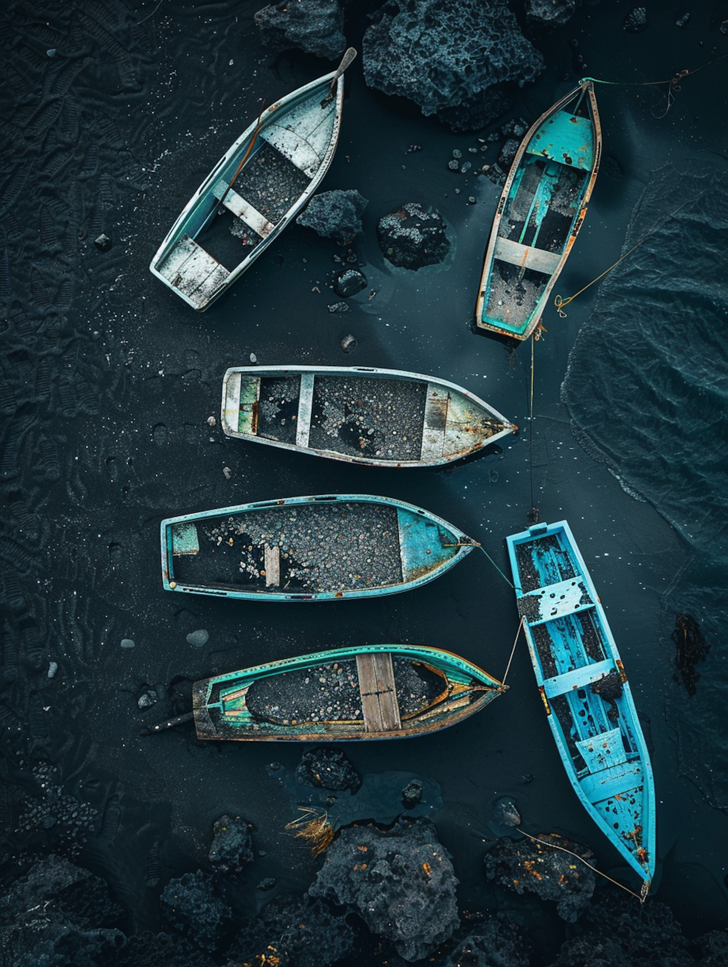 Aged Boats on Volcanic Shore