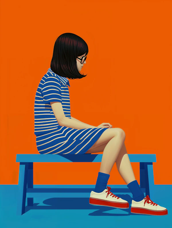 Stylized Woman on Bench