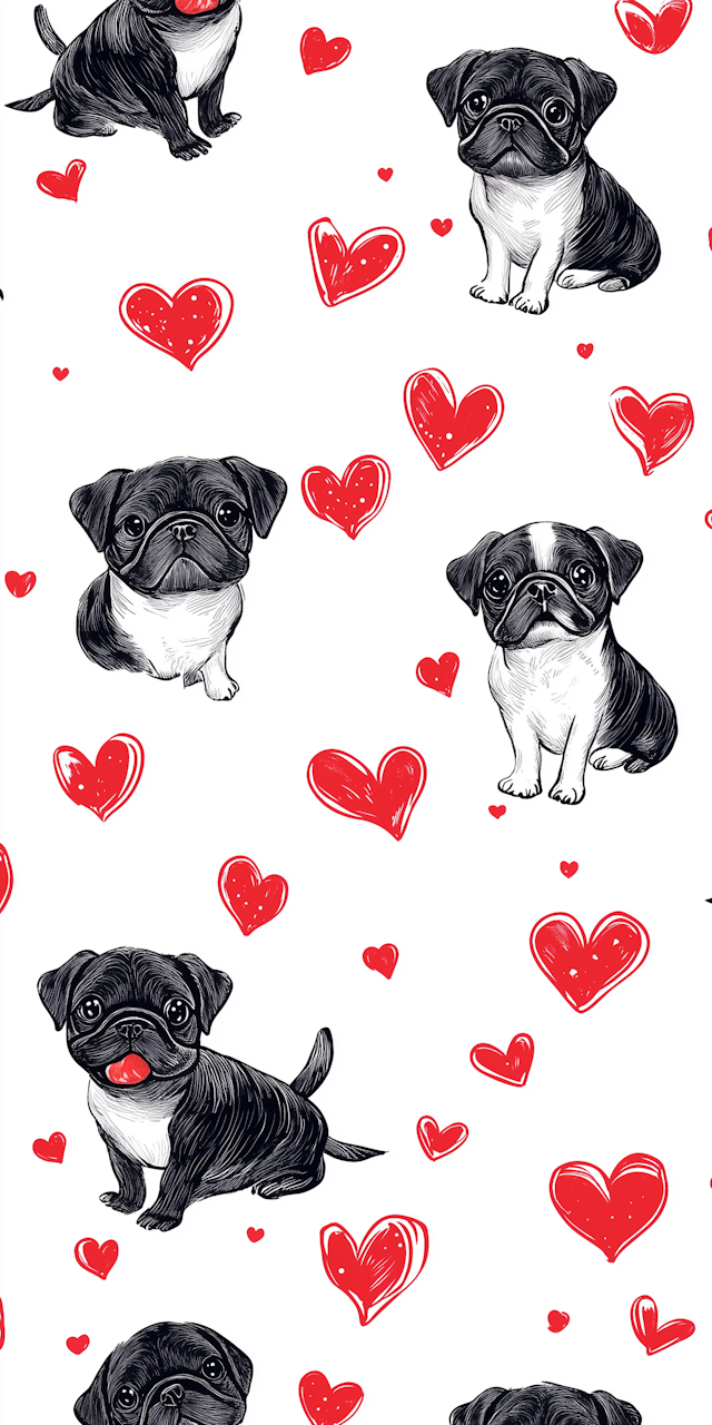 Pug Illustrations with Hearts