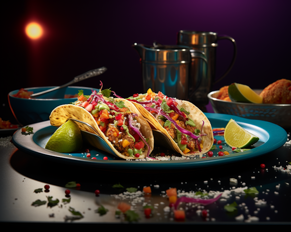 Elegant Mexican Tacos on Blue