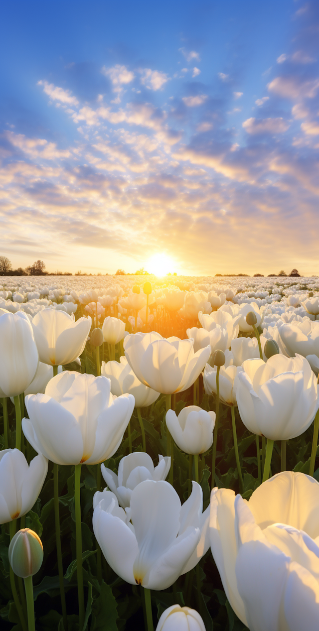 Sunrise Serenity in the White Tulip Field