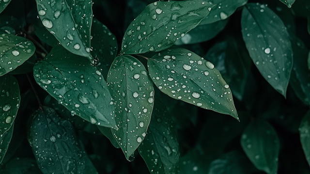 Lush Green Leaves with Water Droplets