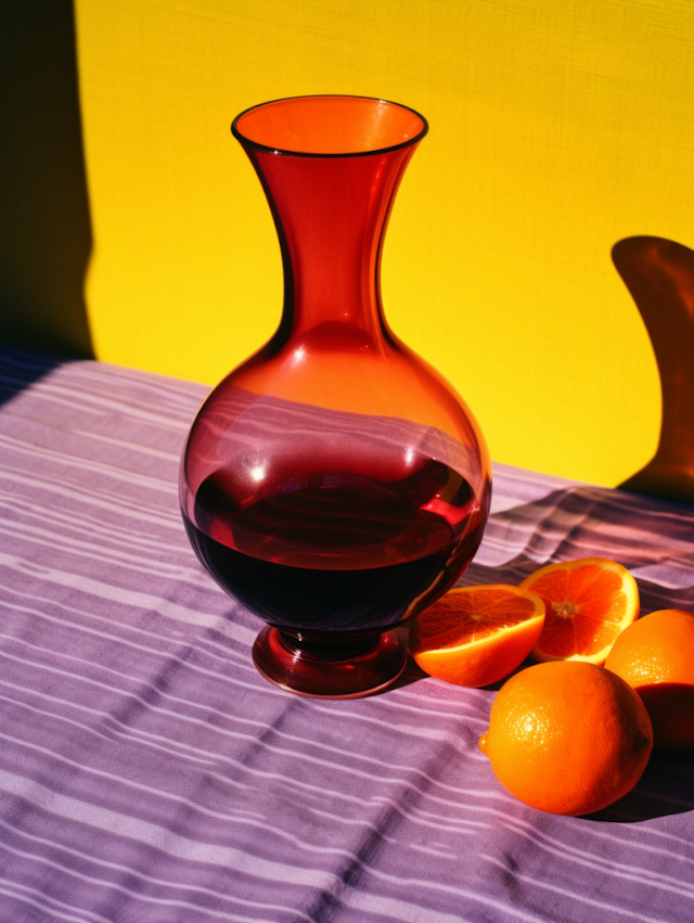 Elegance in Color: Red Vase and Oranges Still Life