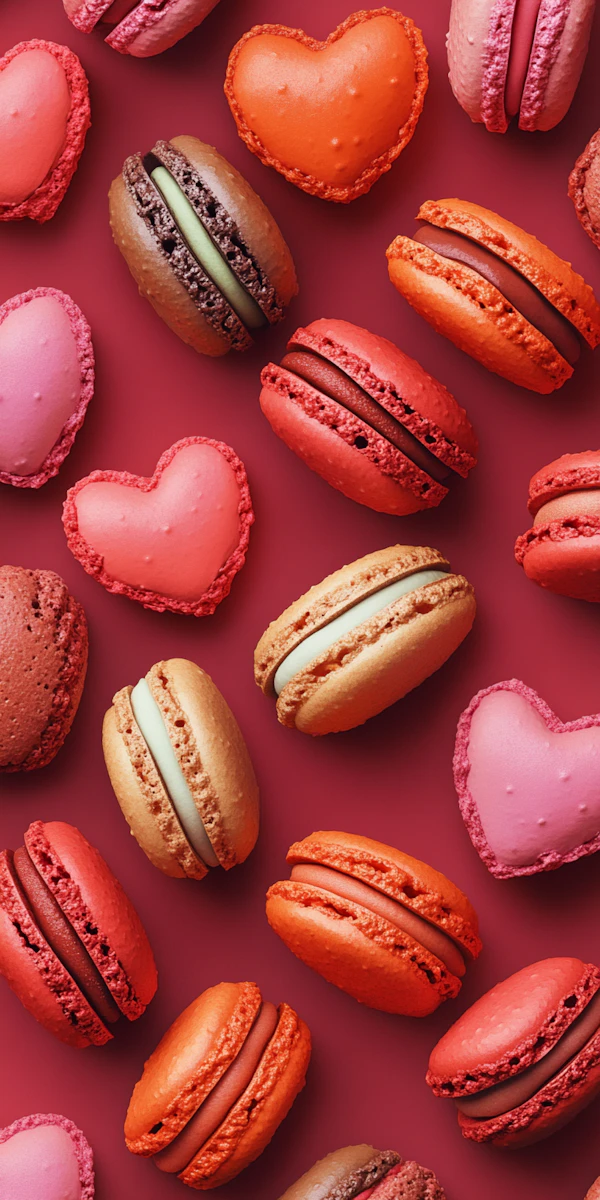 Colorful Macarons on Red Background
