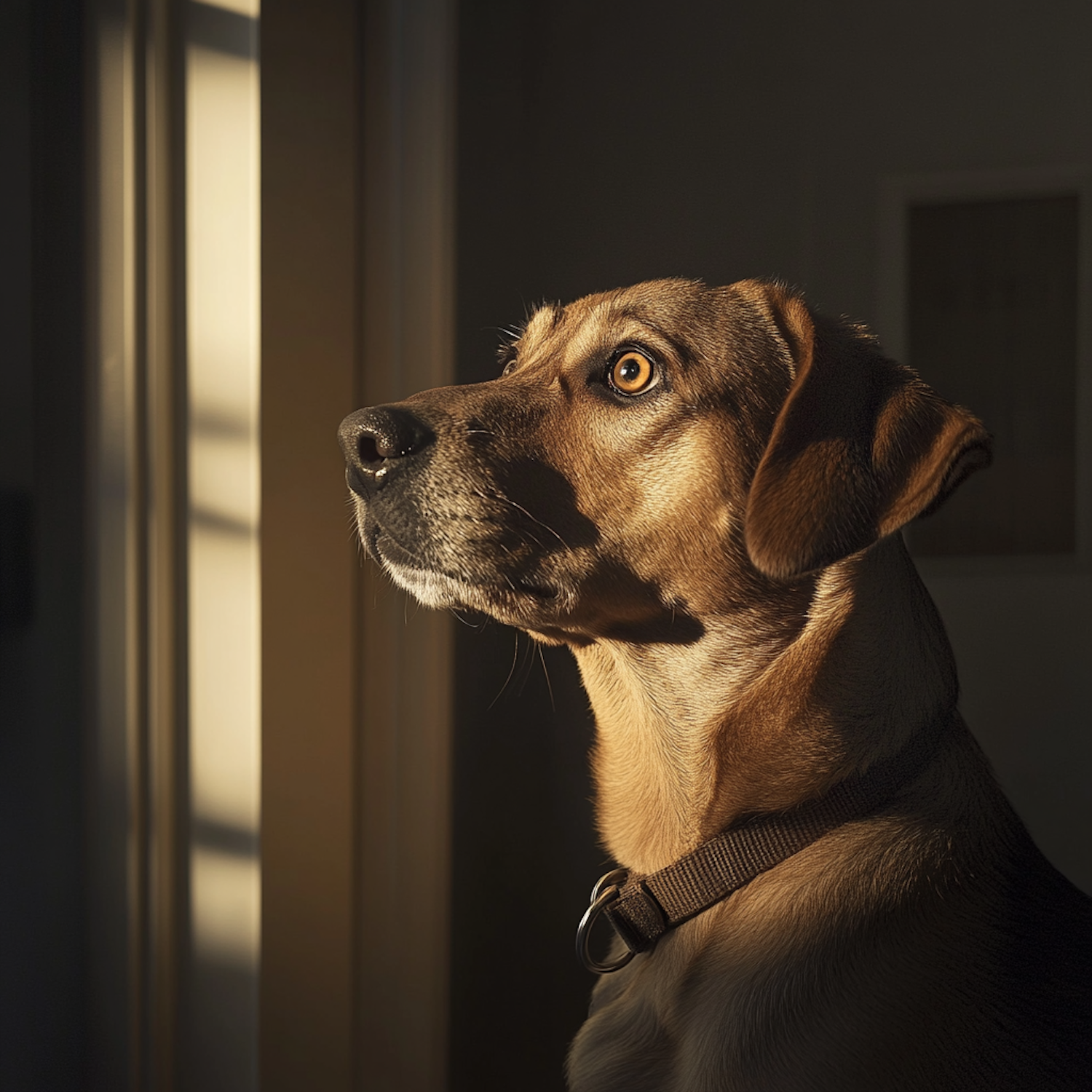 Contemplative Dog in Warm Light