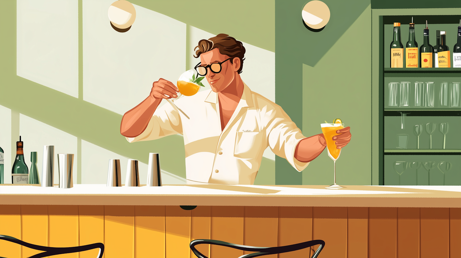 Mid-Century Bartender Illustration