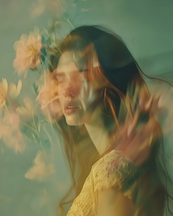 Serene Portrait with Floral Elements