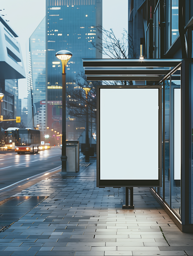 Twilight Urban Scene with Blank Billboard