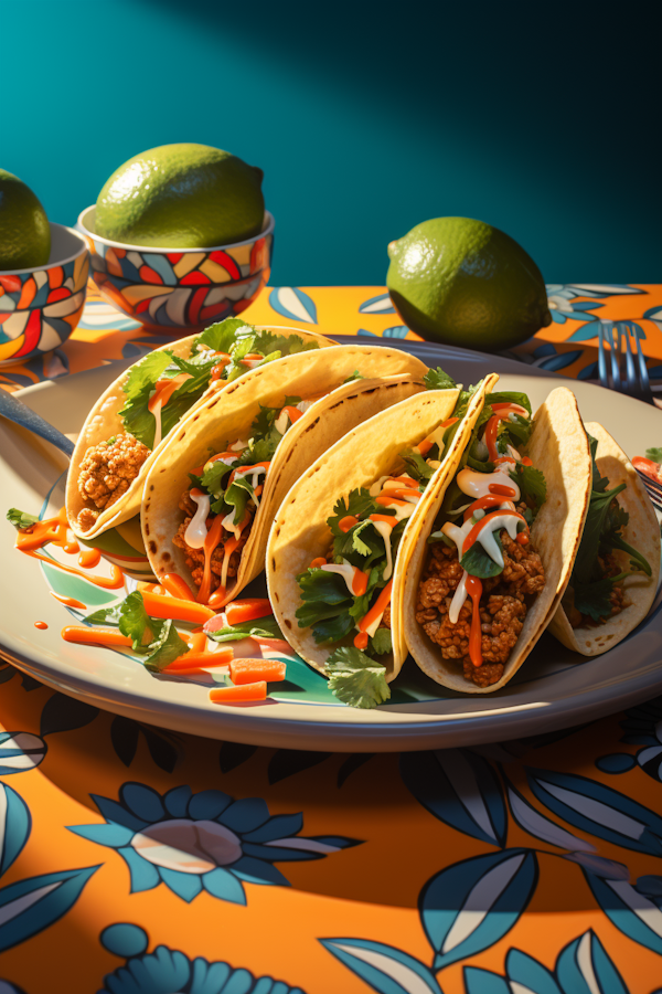 Festive Trio of Seasoned Meat Tacos with Fresh Cilantro and Drizzle Sauce