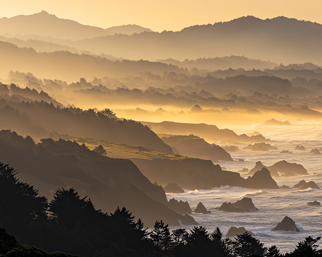 Misty Coastal Sunrise