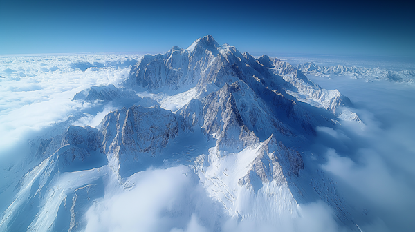 Serene Snowy Mountain Peak Aerial View