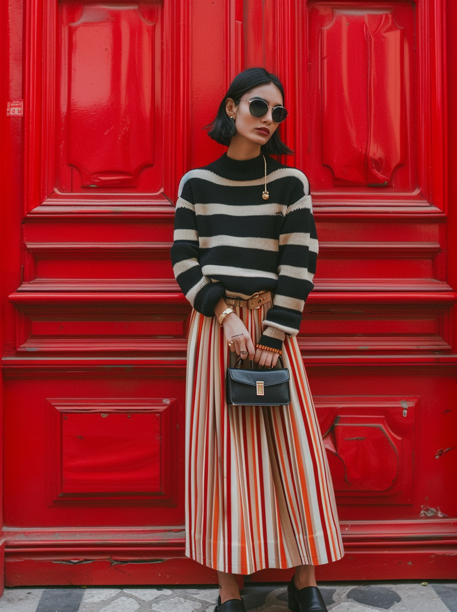 Fashionable Young Woman by Red Door