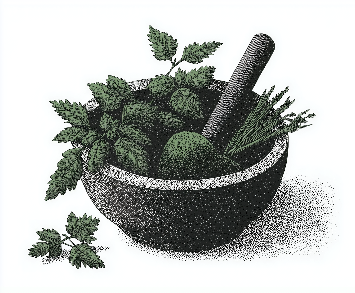 Herbal Mortar and Pestle Illustration