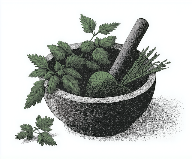 Herbal Mortar and Pestle Illustration